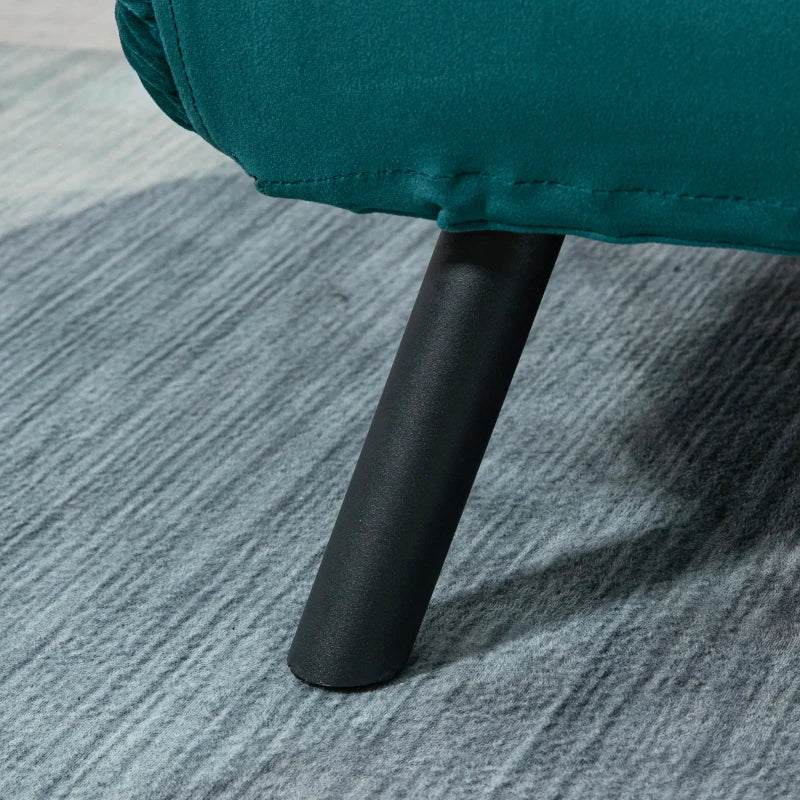Divano Letto Matrimoniale 3 in 1 in Tessuto Effetto Velluto Verde con Schienale Regolabile