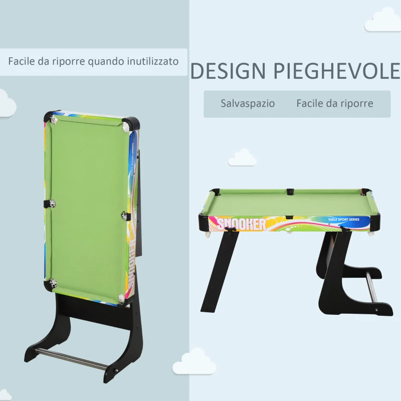 Tavolo Multigioco Pieghevole 4 in 1 con Biliardo, Calcio Balilla, Ping Pong e Air Hockey
