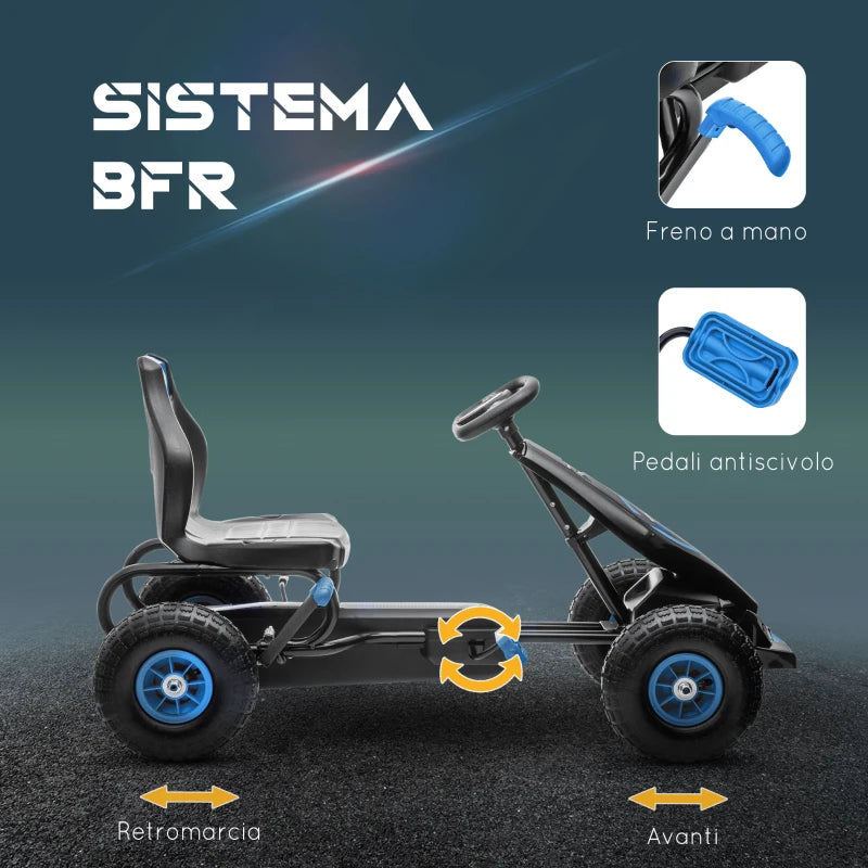 Go Kart a Pedali per Bambini 5-12 Anni con Sedile Regolabile Blu