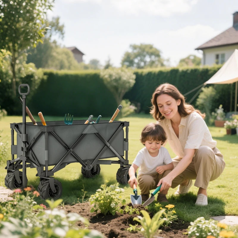 Carrello Pieghevole da Giardino con Manico Telescopico e Ruote Girevoli a 360°