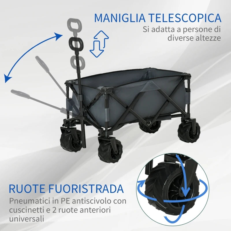 Carrello Pieghevole da Giardino con Manico Telescopico e Ruote Girevoli a 360°