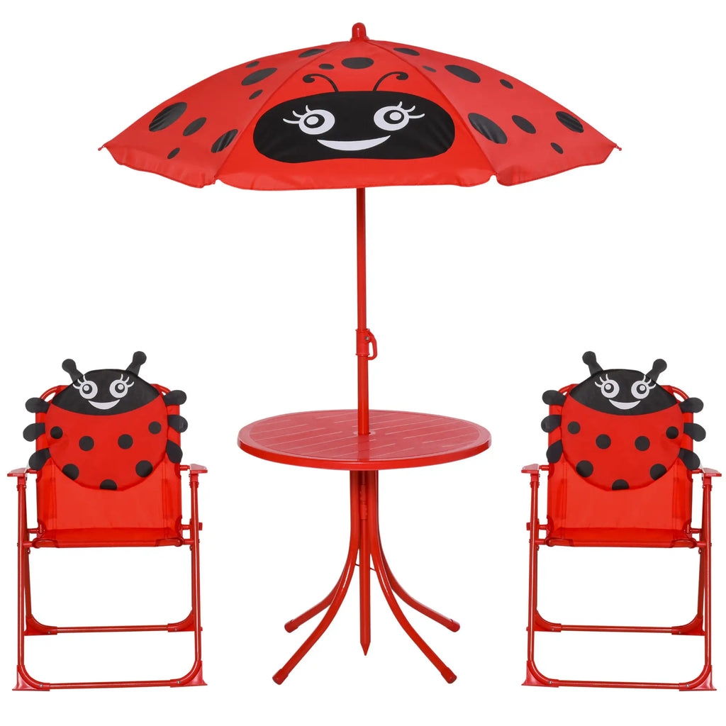Set Tavolo da Giardino per Bambini con 2 Sedie Pieghevoli e Ombrellone