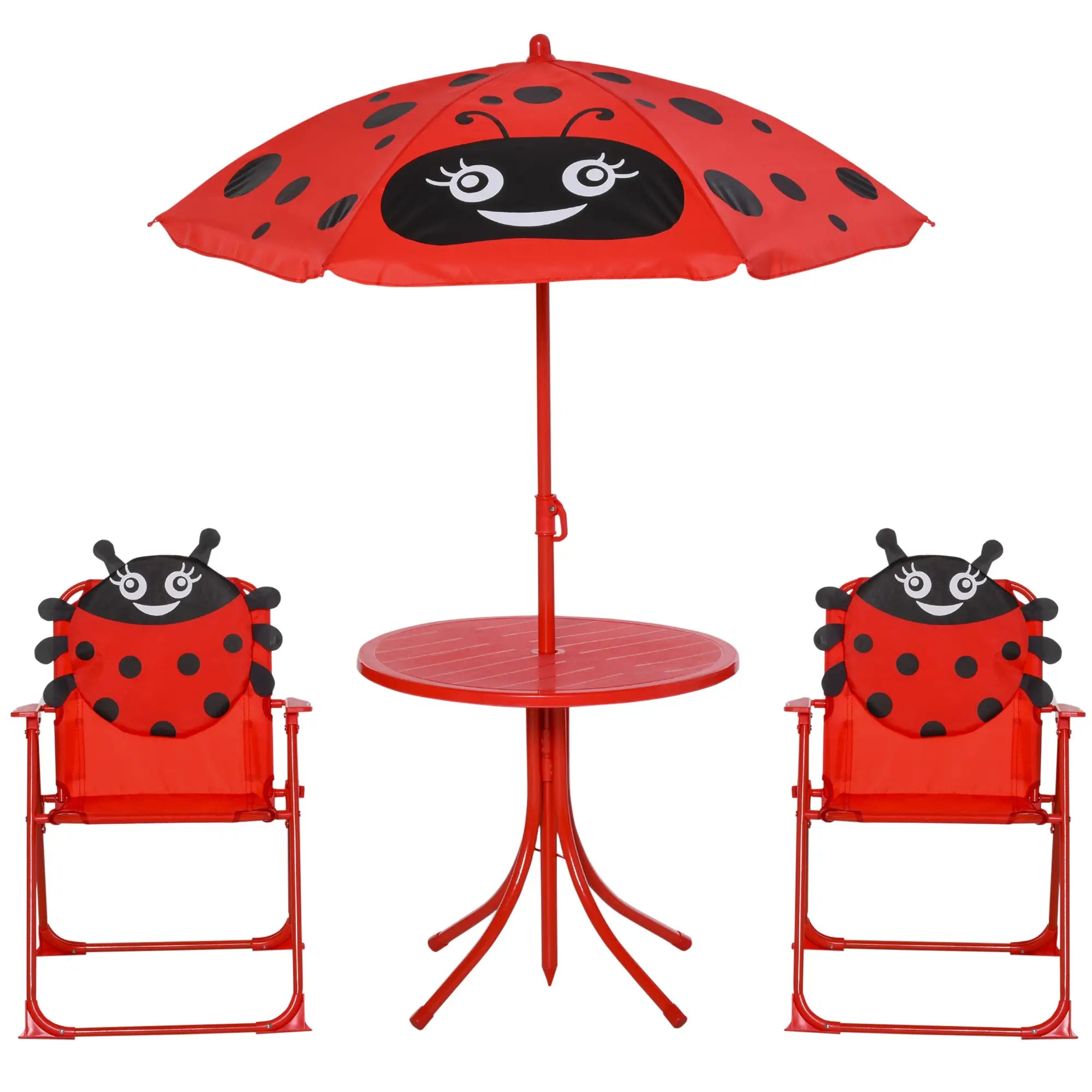Set Tavolo da Giardino per Bambini con 2 Sedie Pieghevoli e Ombrellone