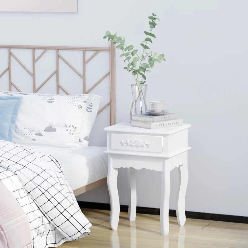 Comodino Moderno Bianco con Cassetto e Ripiano