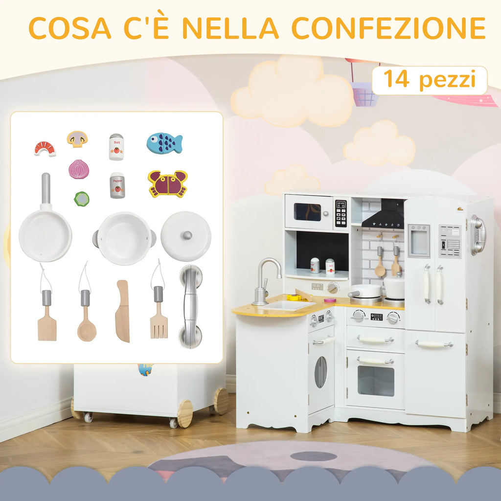 Cucina Giocattolo in Legno per Bambini con 14 Accessori