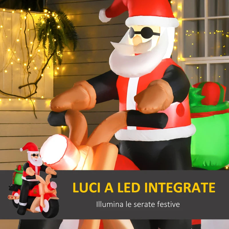 Babbo Natale Gonfiabile su Motocicletta con Luci LED