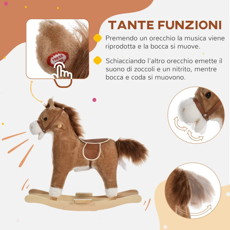 Cavallo a Dondolo per Bambini con Seduta Imbottita e Suoni