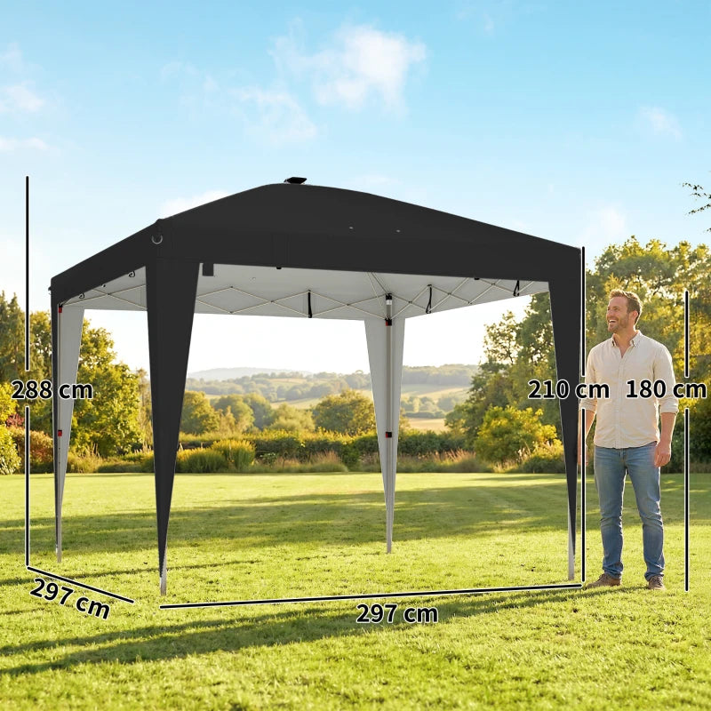 Gazebo Pieghevole Pop-Up 3×3 m con Luce LED Integrata, Altezza Regolabile e Protezione UV50+