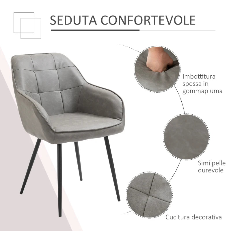 Sedia da Pranzo Industriale in Similpelle Grigia