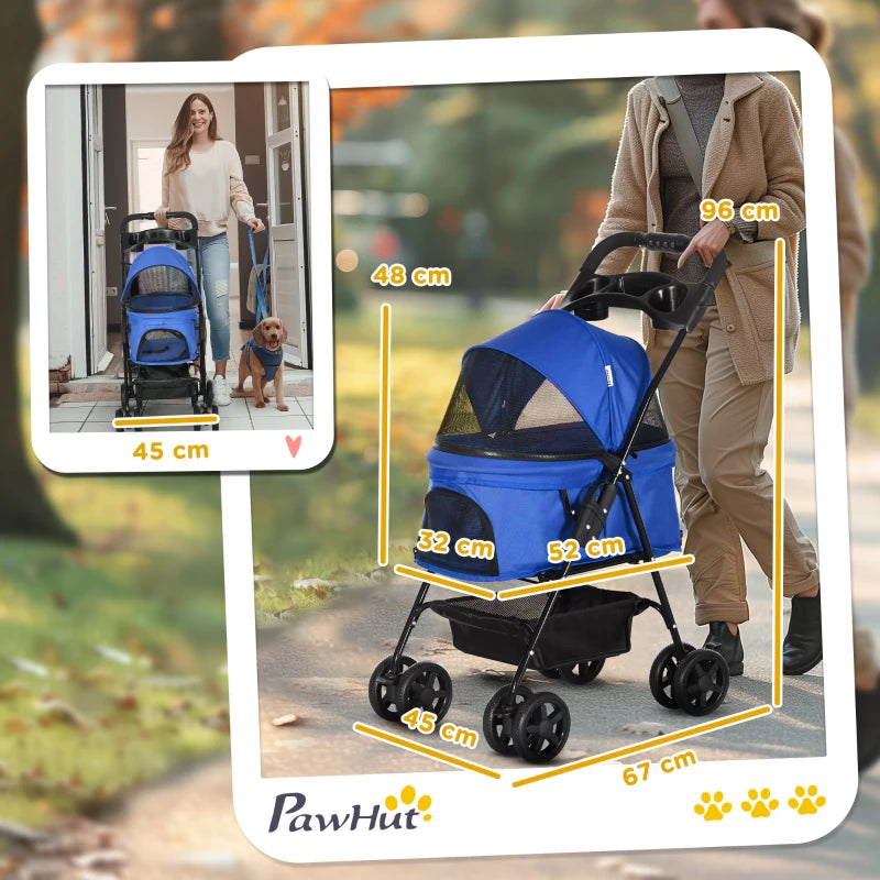 Passeggino Pieghevole per Cani con Guinzaglio di Sicurezza e Cestino Portaoggetti