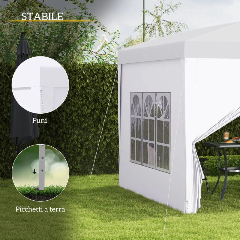 Gazebo Pieghevole Impermeabile 3x3 m con 4 Pannelli Laterali Bianco