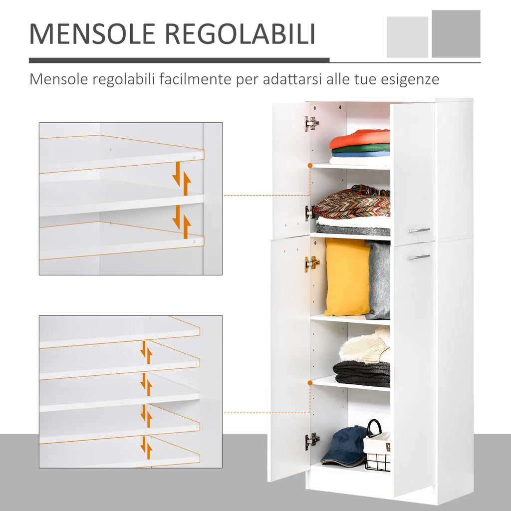 Mobile Dispensa Bianco con 2 Armadietti e Mensole