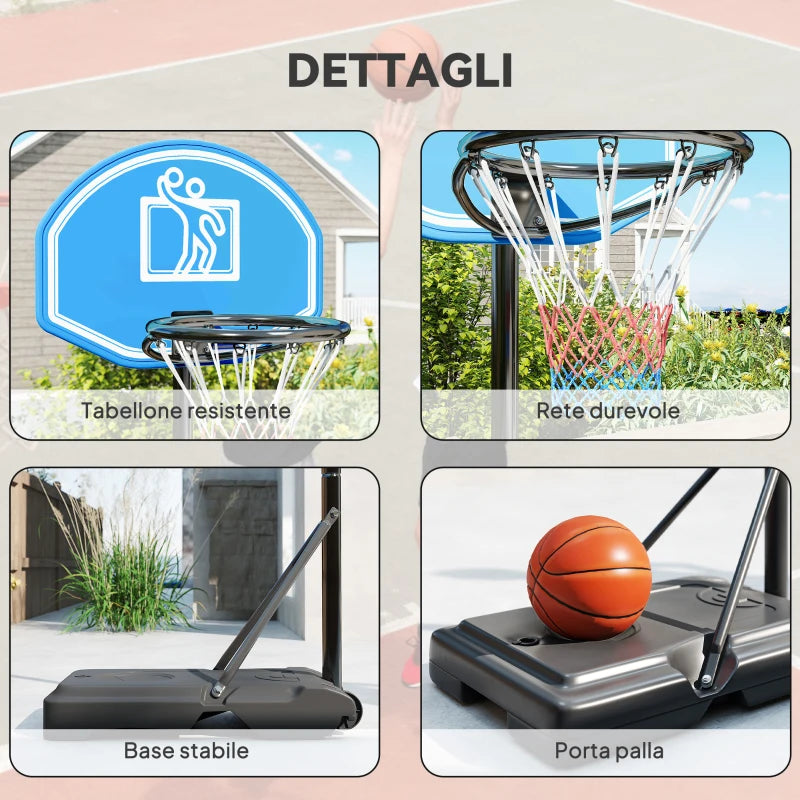 Canestro da Basket con Altezza Regolabile da 195 a 245 cm e Base con Ruote