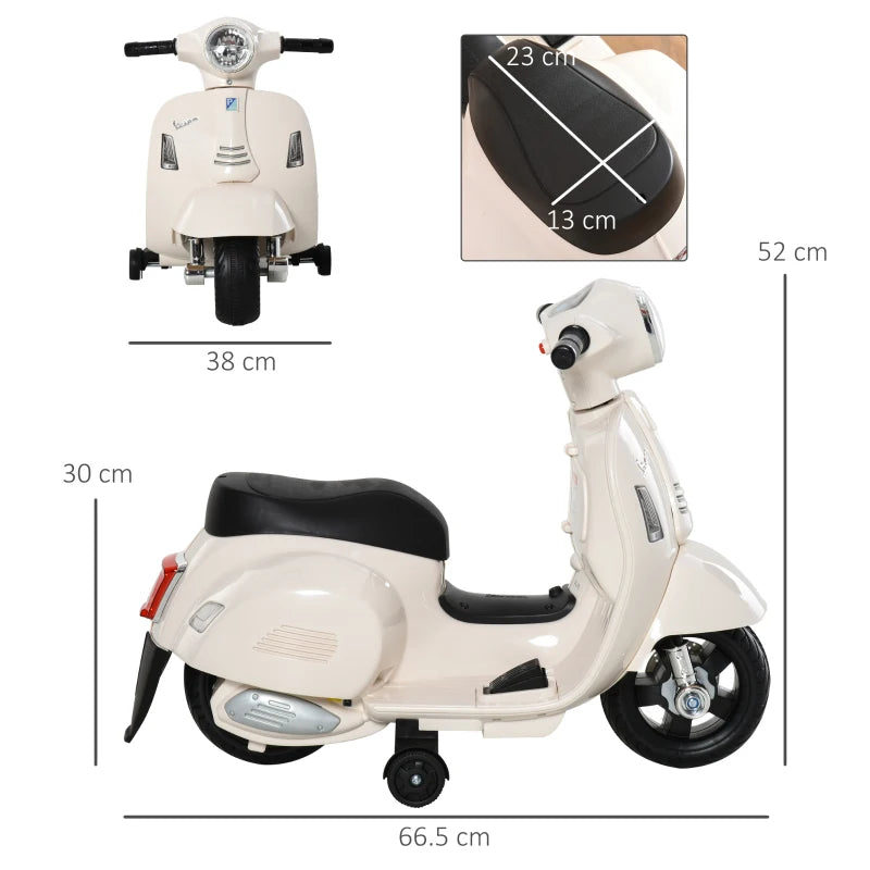 Moto Elettrica Vespa con Licenza Ufficiale per Bambini 18-36 Mesi Bianca