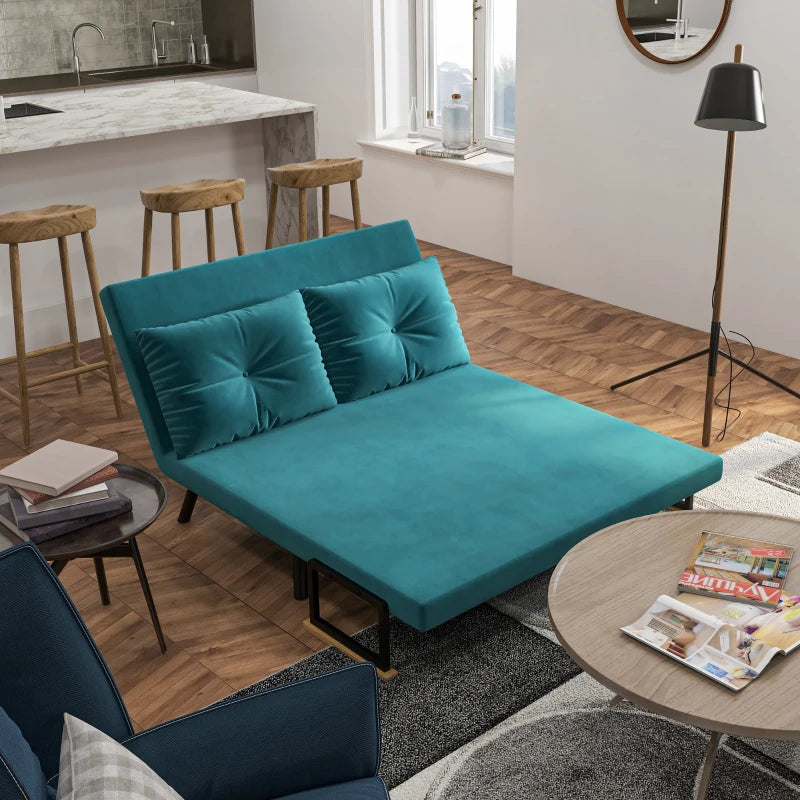 Divano Letto Matrimoniale 3 in 1 in Tessuto Effetto Velluto Verde con Schienale Regolabile