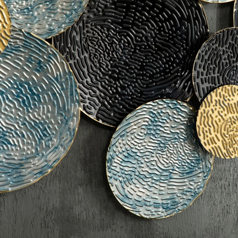 Decorazione Murale 3D in Metallo con Cerchi Blu, Nero e Oro