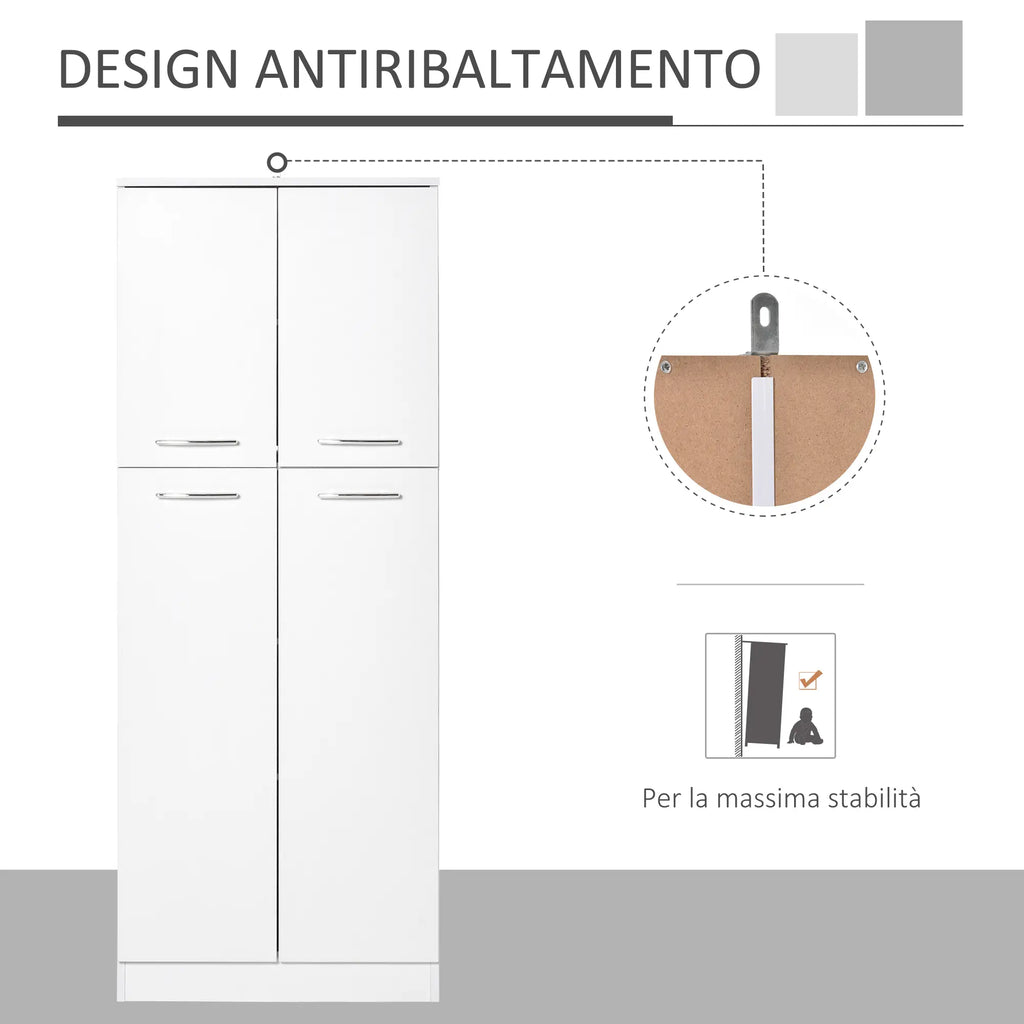 Mobile Dispensa Bianco con 2 Armadietti e Mensole