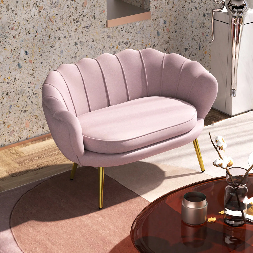 Divano 2 Posti in Tessuto Effetto Velluto Rosa Stile Industrial Chic