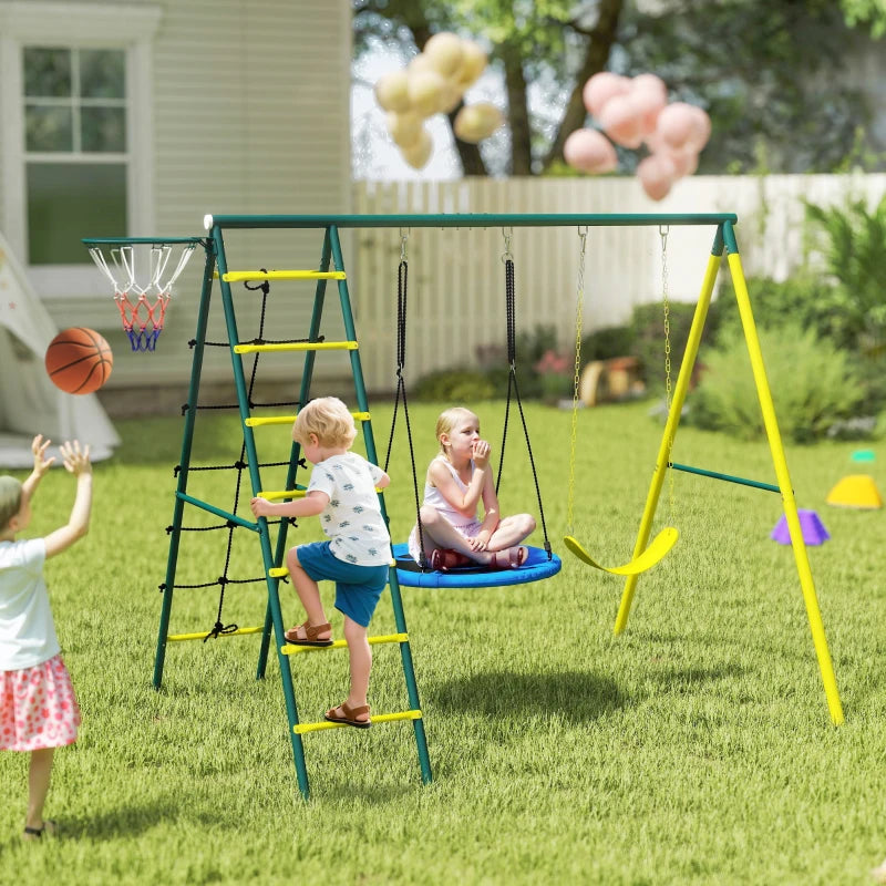 Set Altalene da Giardino con Altalena Rotonda, Classica e Canestro per Bambini