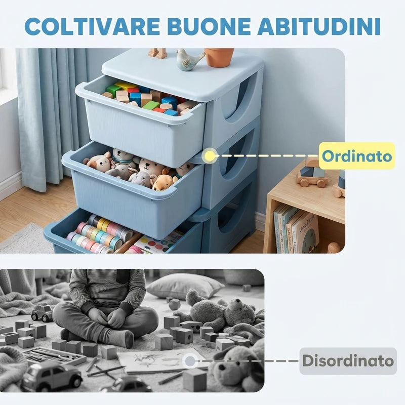 Cassettiera Colorata per Bambini con 3 Cassetti