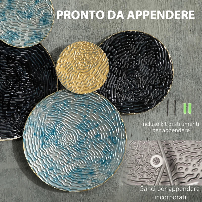 Decorazione Murale 3D in Metallo con Cerchi Blu, Nero e Oro