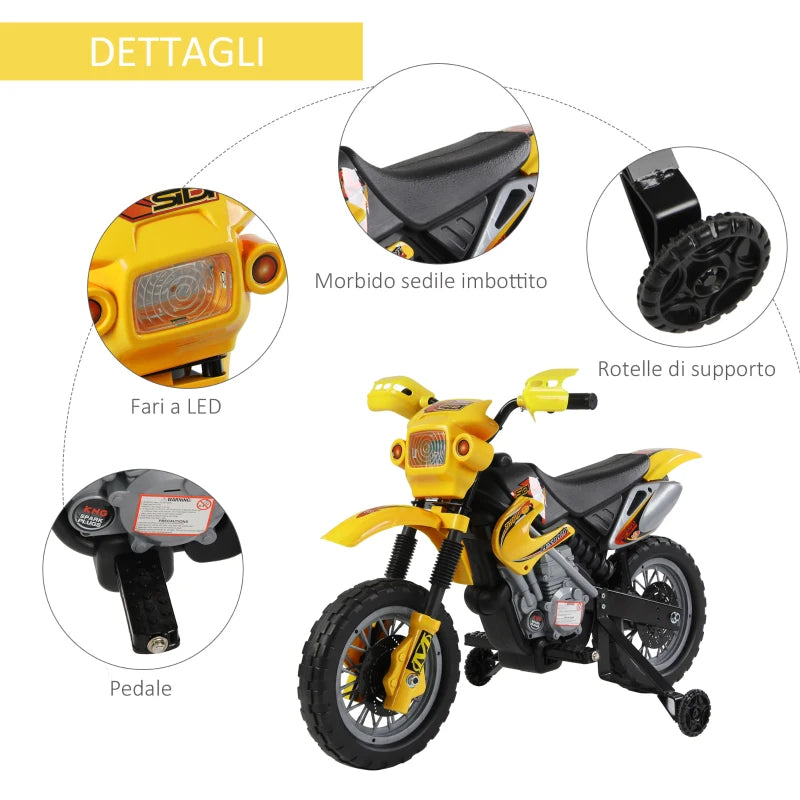 Moto Cross Elettrica per Bambini con Rotelle Gialla