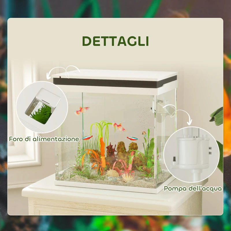 Acquario in Vetro 26 L con LED, Filtro e Pompa per Pesci Rossi