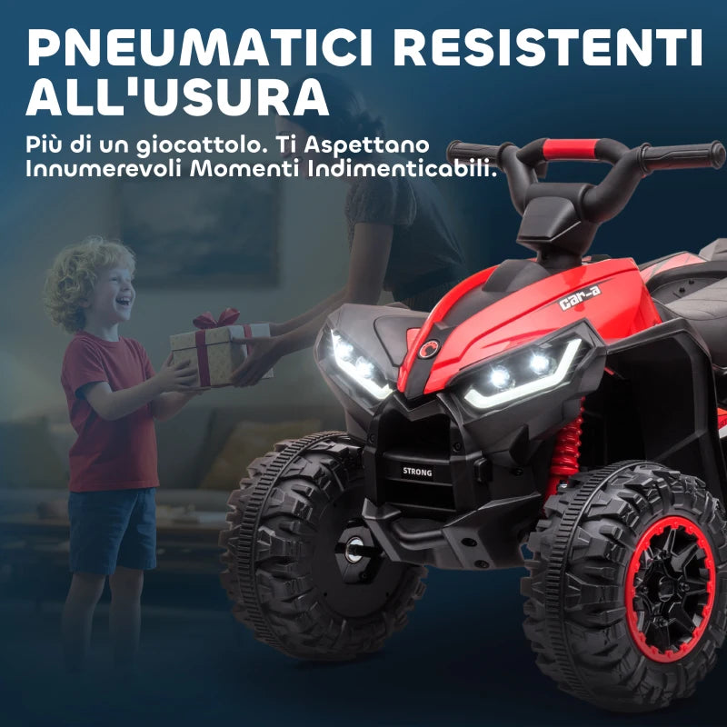Quad Elettrico 12V per Bambini 3-5 Anni con Sospensioni e Fari LED Rosso