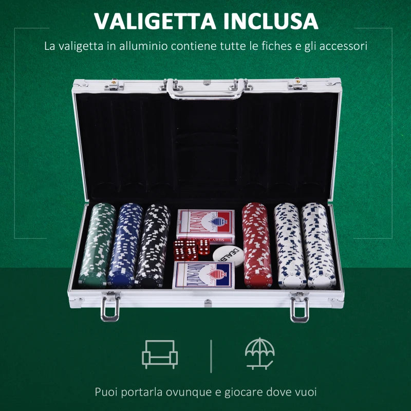 Set Poker Professionale con Valigetta in Alluminio, 300 Fiches e 2 Mazzi di Carte