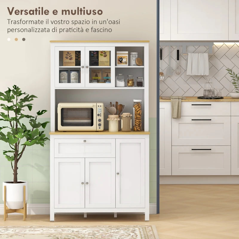 Dispensa da Cucina con 2 Cassetti, Ripiani Aperti e Scaffali Regolabili 100 x 40 x 180 cm