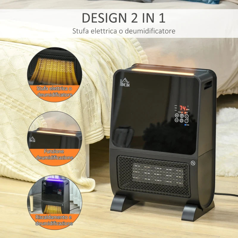 Stufa Elettrica 2 in 1 con Umidificatore e Luce LED