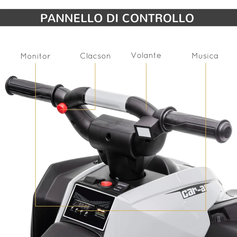 Quad Elettrico 12V per Bambini 3-5 Anni con Sospensioni e Fari LED Bianco