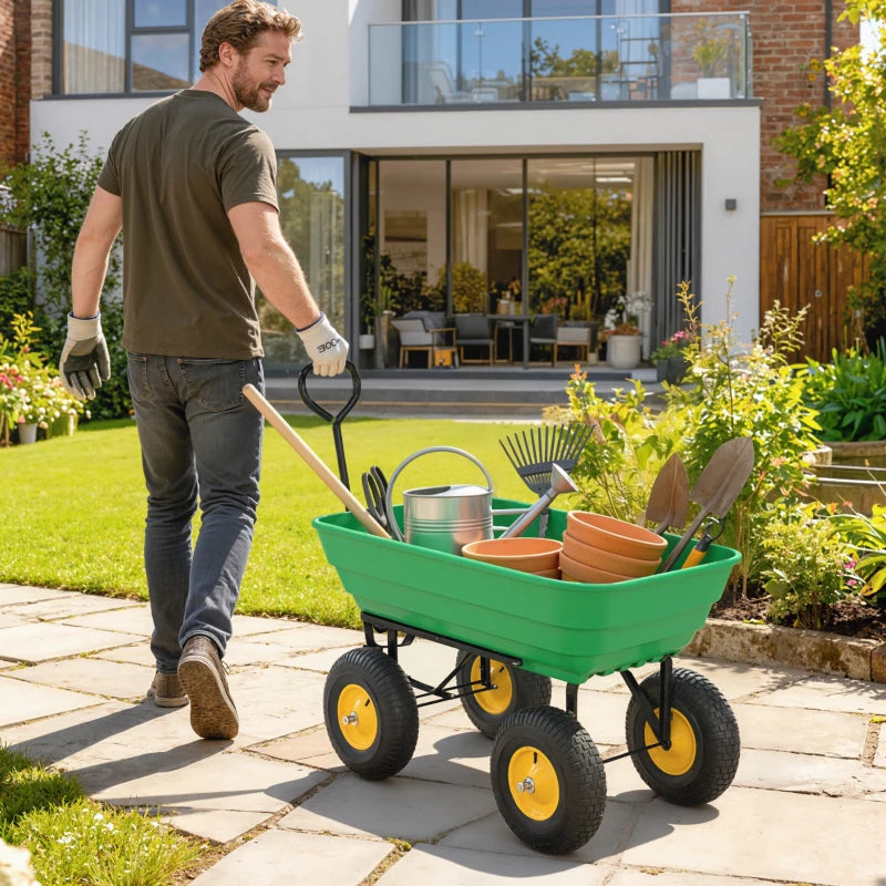 Carrello da Giardino Ribaltabile 75 L con 4 Ruote e Maniglia Regolabile