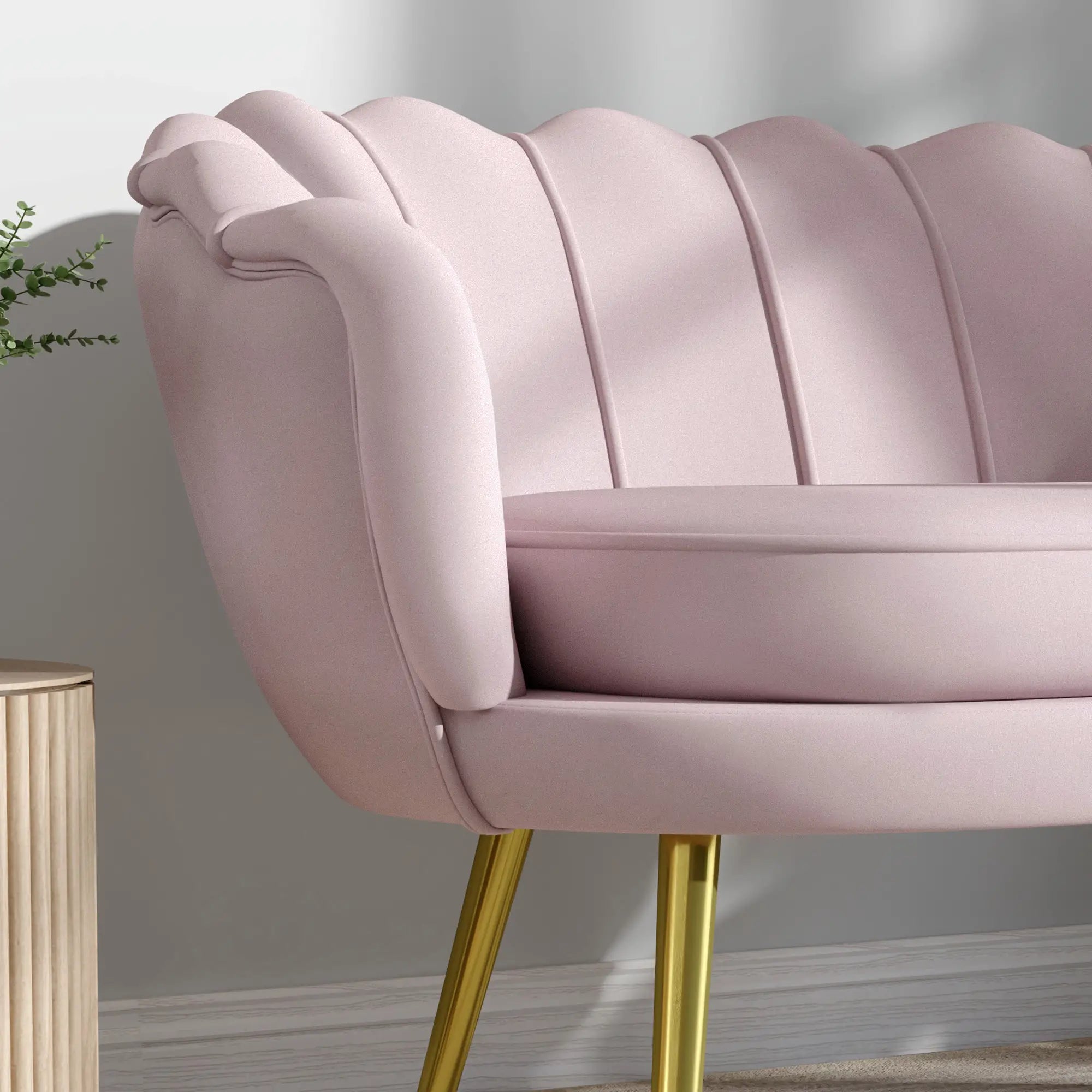 Divano 2 Posti in Tessuto Effetto Velluto Rosa Stile Industrial Chic