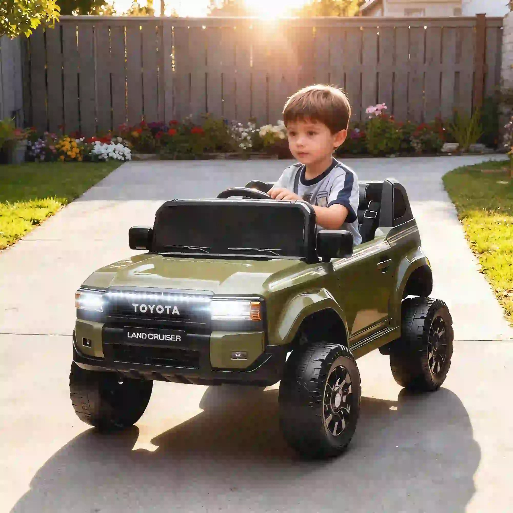 Auto Elettrica Toyota Land Cruiser 12V per Bambini con Telecomando, Luci LED e Doppio Motore