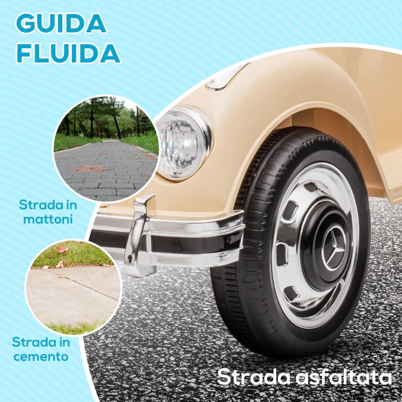 Macchina Elettrica per Bambini Mercedes-Benz 6V con Telecomando e Musica – 18 Mesi-4 anni – Beige
