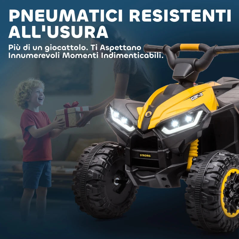 Quad Elettrico 12V per Bambini 3-5 Anni con Sospensioni e Fari LED Giallo
