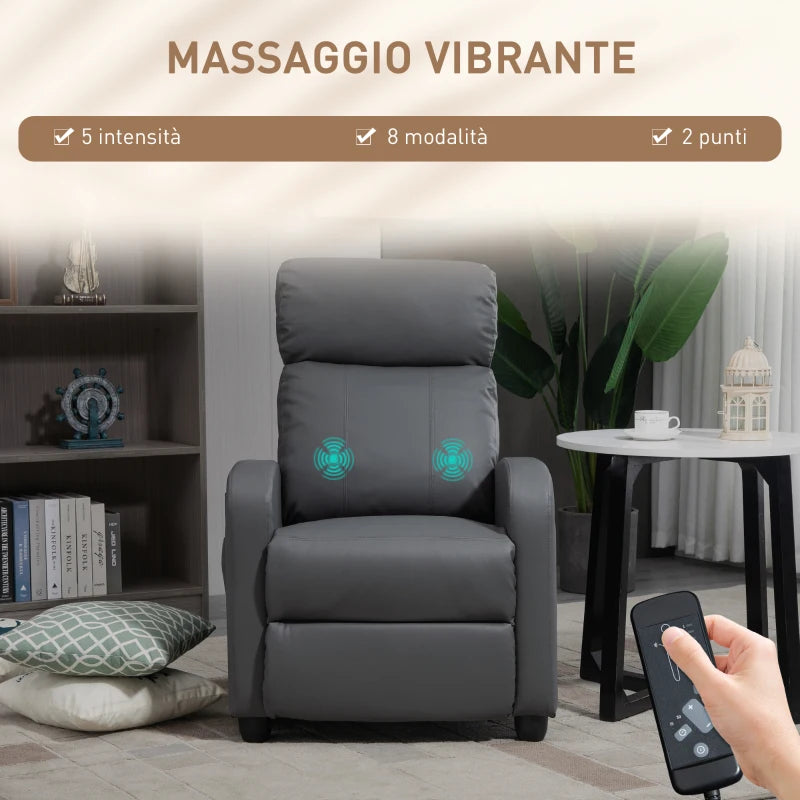 Poltrona Relax Massaggiante Reclinabile con 8 Modalità di Massaggio Grigia