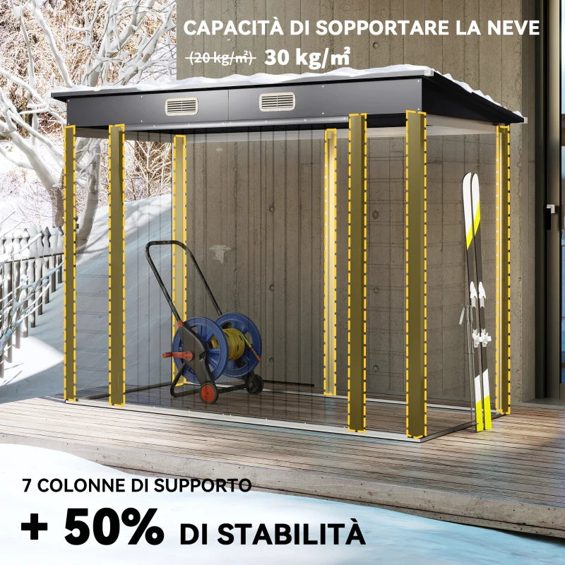 Capanno Porta Attrezzi in Acciaio 249x121x183 cm