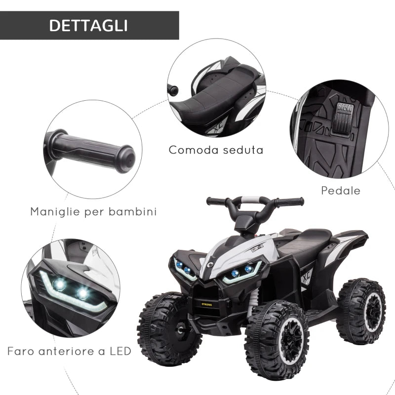 Quad Elettrico 12V per Bambini 3-5 Anni con Sospensioni e Fari LED Bianco