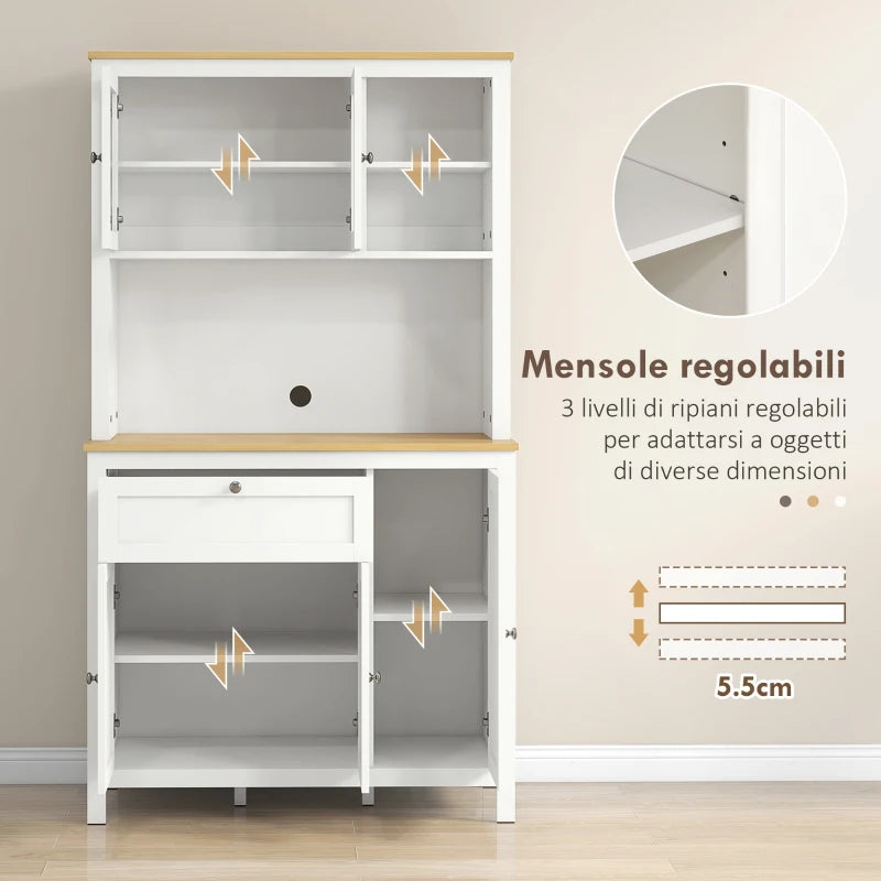 Dispensa da Cucina con 2 Cassetti, Ripiani Aperti e Scaffali Regolabili 100 x 40 x 180 cm