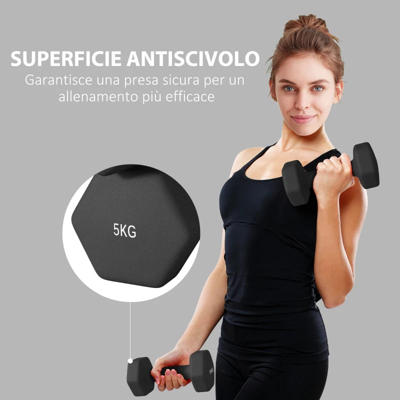 Set 2 Manubri Esagonali da 5 kg con Impugnatura Antiscivolo