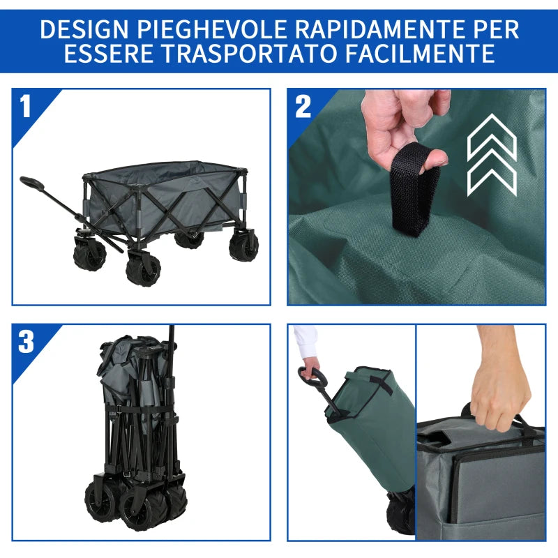 Carrello Pieghevole da Giardino con Manico Telescopico e Ruote Girevoli a 360°