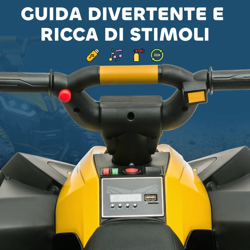 Quad Elettrico 12V per Bambini 3-5 Anni con Sospensioni e Fari LED Giallo