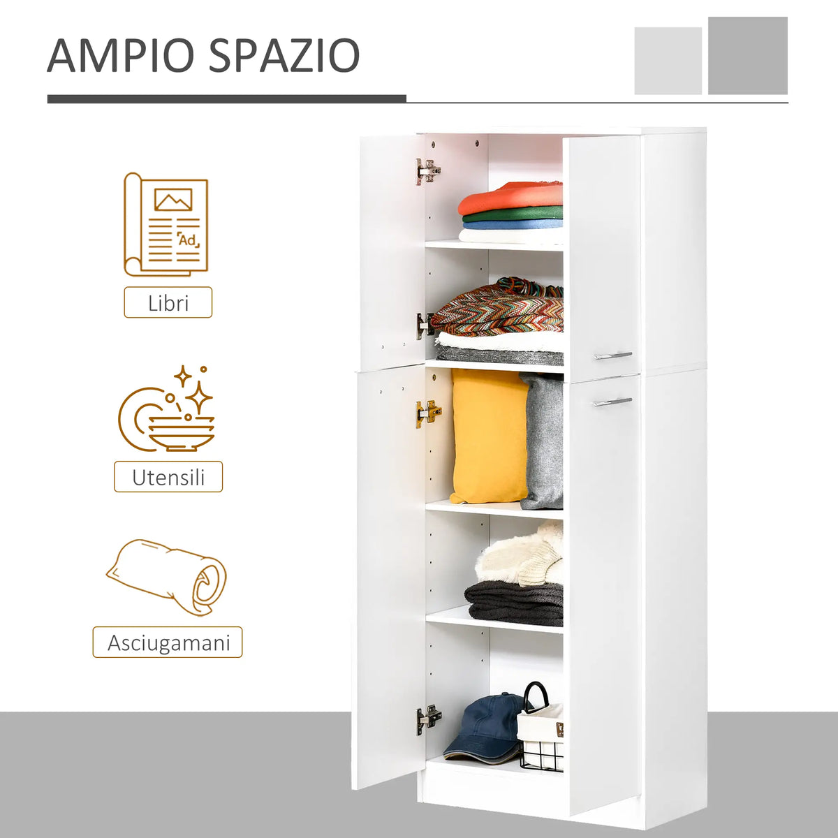 Mobile Dispensa Bianco con 2 Armadietti e Mensole