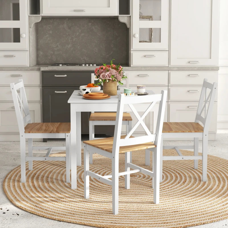 Set di 4 Sedie da Pranzo in Legno con Schienale a Croce