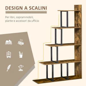 Libreria a Scala con 5 Ripiani dal Design Moderno per Soggiorno, Studio e Ufficio
