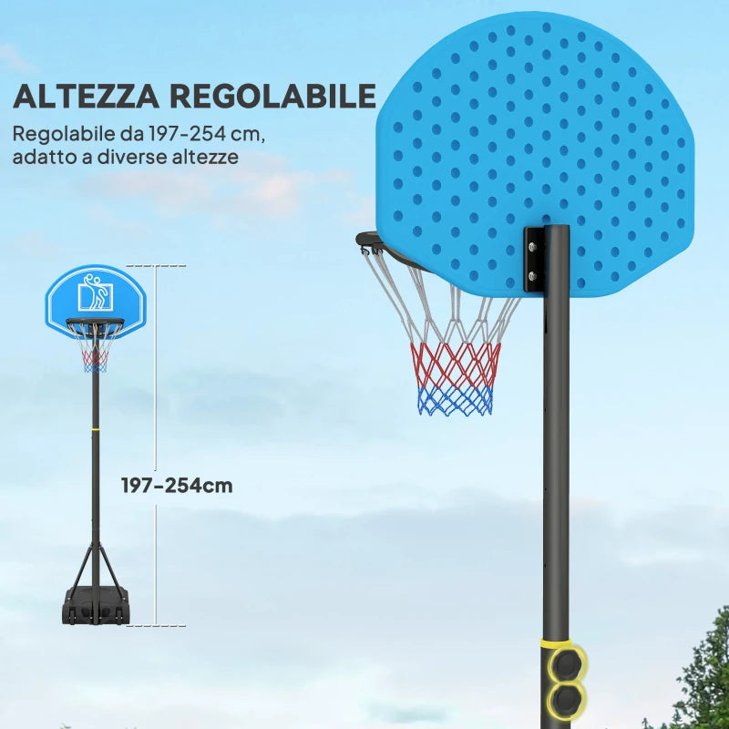 Canestro da Basket con Altezza Regolabile da 195 a 245 cm e Base con Ruote