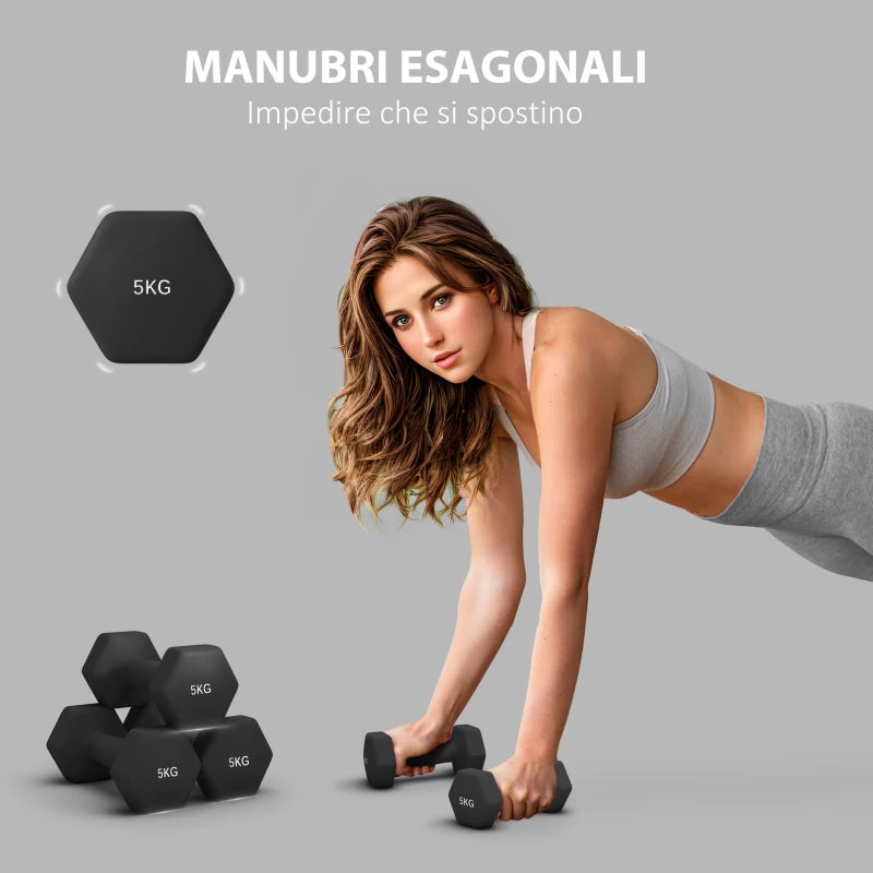 Set 2 Manubri Esagonali da 5 kg con Impugnatura Antiscivolo