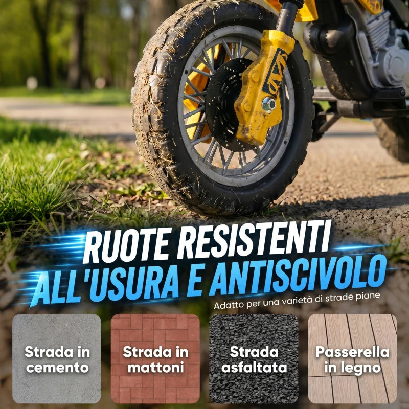 Moto Cross Elettrica per Bambini con Rotelle Gialla